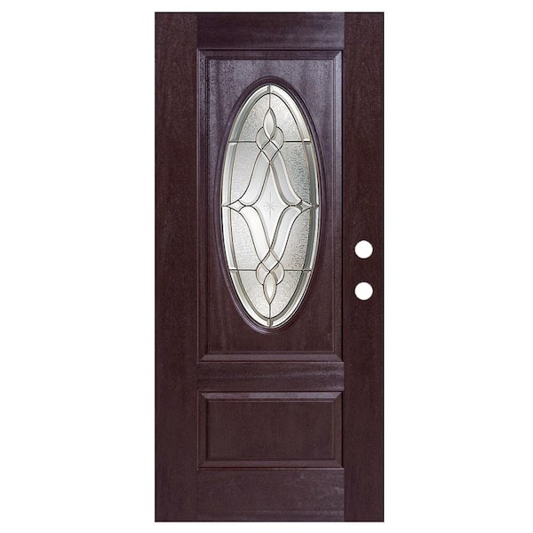 JELD-WEN Hampton 36-in x 80-in Fiberglass Oval Lite Left-Hand Inswing Black  Cherry Stained Prehung Single Front Door with Brickmould Insulating Core in  the Front Doors department at