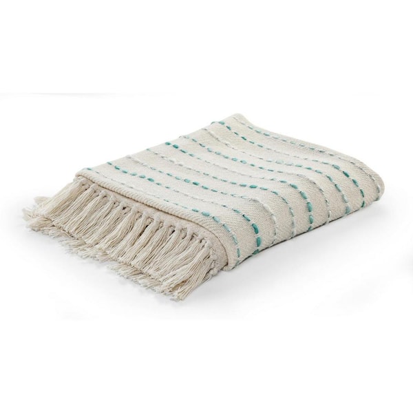 Charlie Cream Striped Cotton Throw Blanket