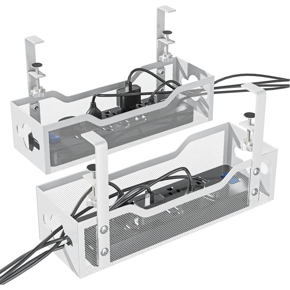 13.38 in. Modern Metal Under Desk Cable Management Tray, Elegant Cord Organ