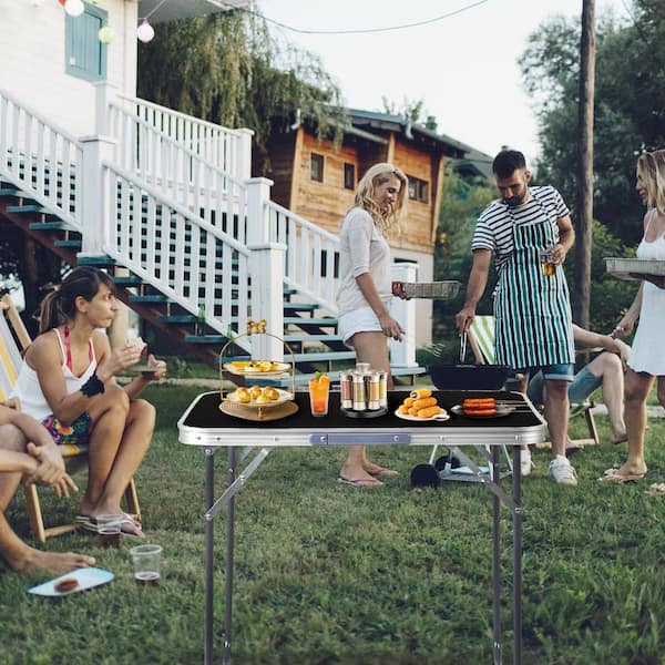 Karl home 27.5 in. Black Rectangle Aluminum Picnic Tables Seating