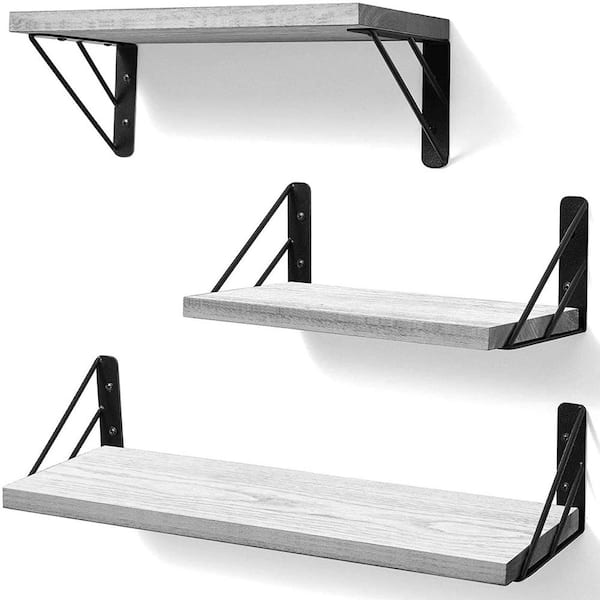 Unbranded 16.5 in. W x 5.5 in. D Gray Rustic Wood Decorative Wall Shelf Set of 3