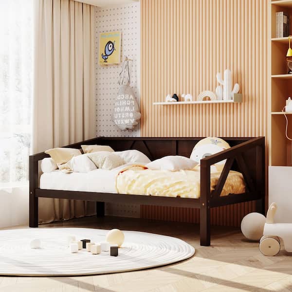 Harper & Bright Designs Espresso Brown Wood Frame Twin Size Daybed with Wood Slat Support