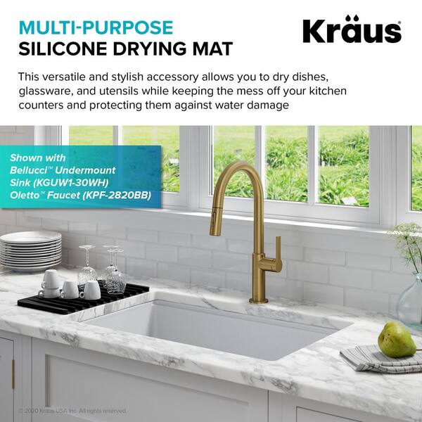 Kraus Self Draining Black Silicone Dish Drying Mat Or Trivet For Kitchen Counter Kdm 10bl The Home Depot