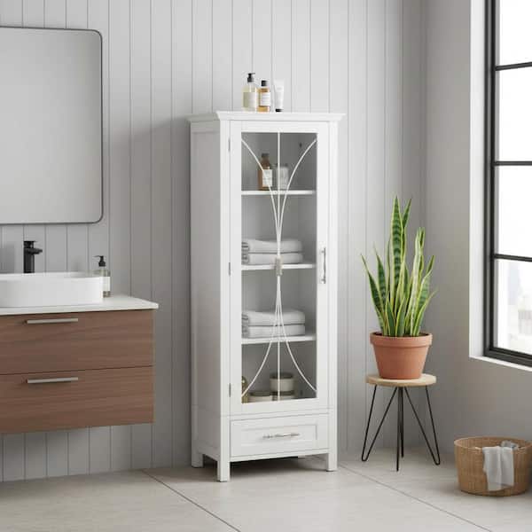 Teamson Home Delaney 17 in. W x 48.5 in. H x 13.5 in. D Freestanding Linen Cabinet, White