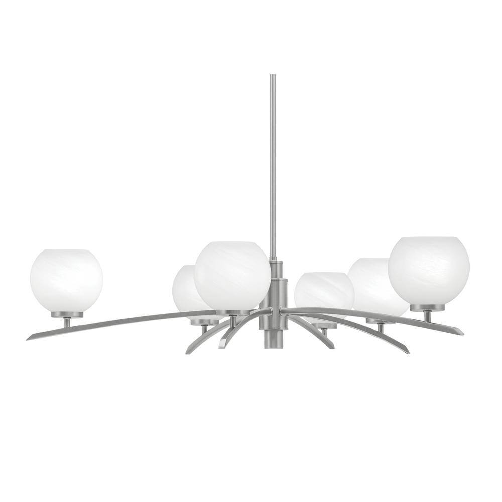 Siena 31.25 in. 6-Light Graphite Chandelier with 5.75 in. White Marble Glas