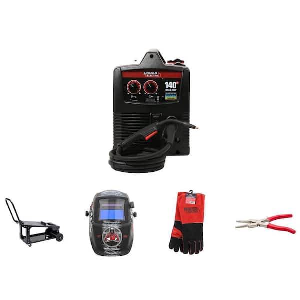 Weld-Pak 140 Amp MIG Flux-Core Welder, Auto-Darkening Helmet, Leather Gloves, Pliers and 80 lbs. Welder Cart (5-Piece)
