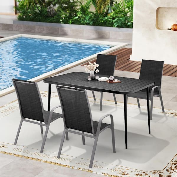 Patio Black Outdoor Dining Table Sets 5-Piece, One Table and 4 Chairs, All Weather Dining Set for Lawn, Garden, Backyard