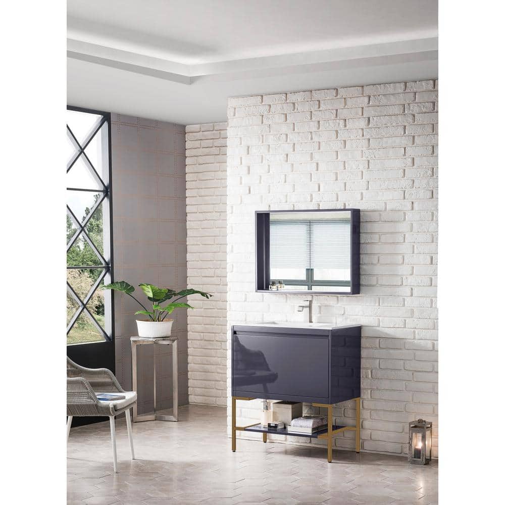 Milan 32" Modern Grey Glossy Single Vanity with White Top