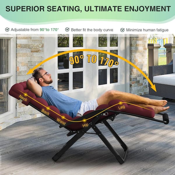 SEEUTEK 33 in.W Oversized Zero Gravity Chair Metal Outdoor Chaise