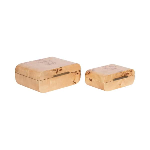 Burlock Natural/Gold Rectangle 10 in. x 4 in. Wood Glam Decorative Box