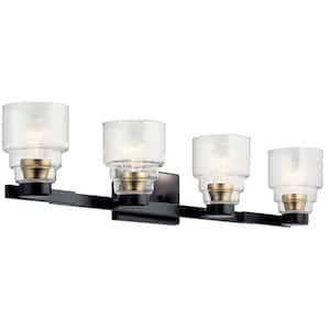 Vionnet 33.5 in. 4-Light Black Transitional Bathroom Vanity Light with Clear Glass Shade