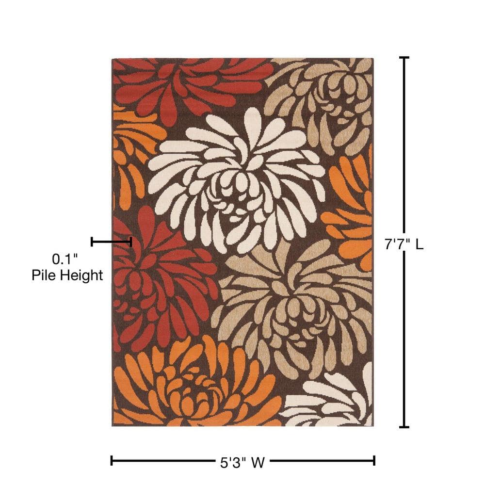 Multicolor Floral Synthetic 5' x 7' Easy-Care Area Rug