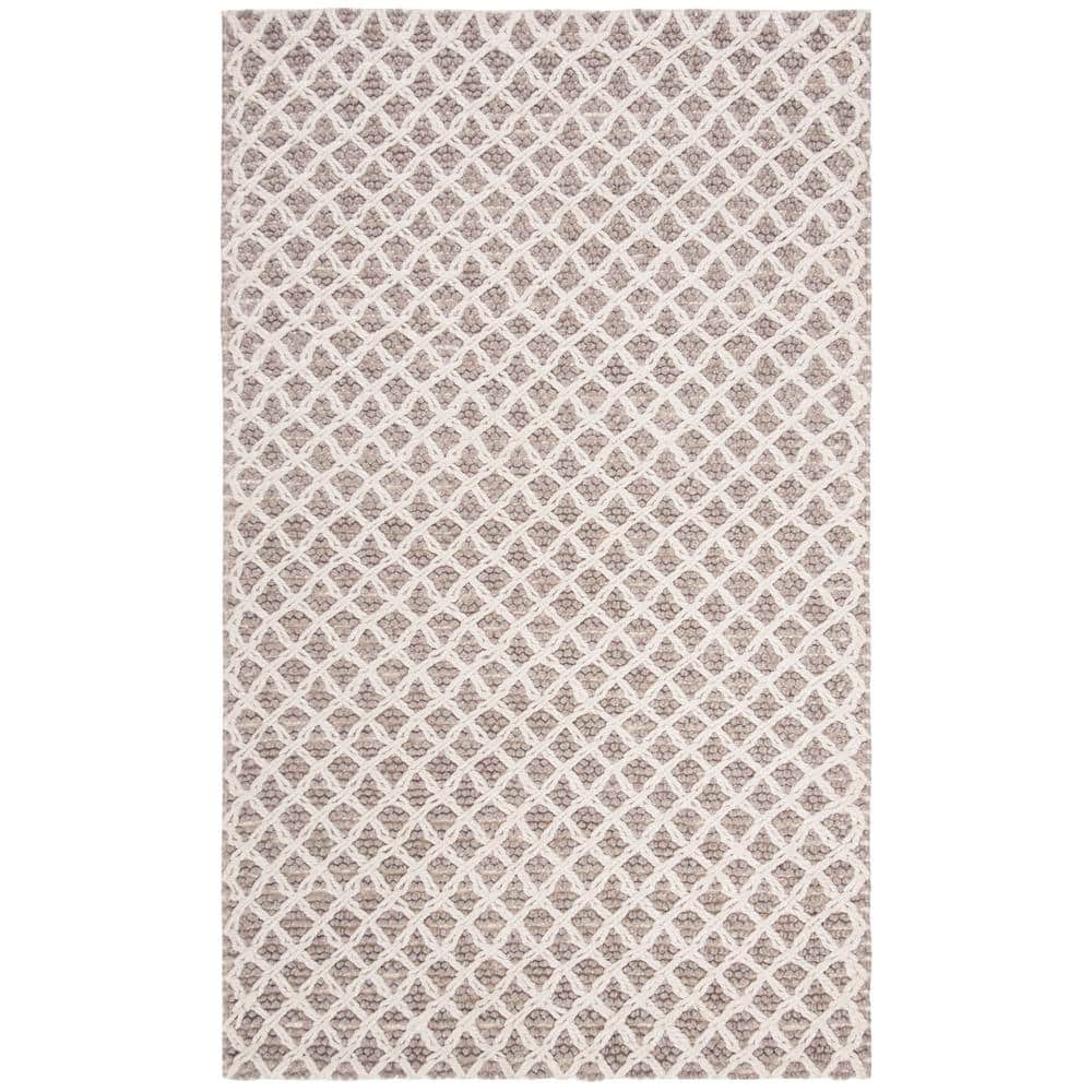 Ivory and Beige Braided Wool Area Rug, 5' x 8'