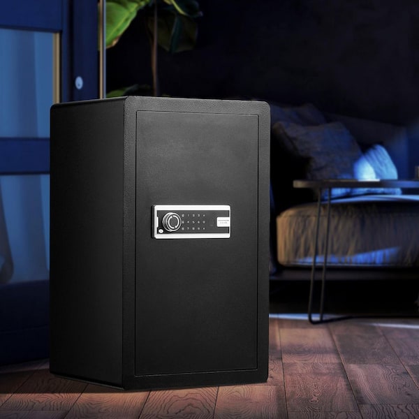 4.0 cu. ft. Safe Box, Single Door, Key and Password Lock, Fireproof Bag Key Rack, LED Light, 2 Shelves, 1 Cabinet, Black