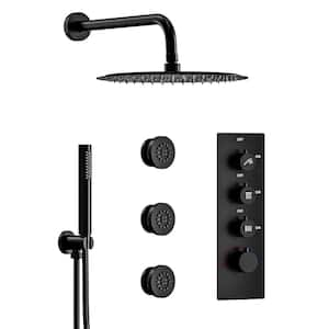 7-Spray 12 in. Wall Mount Fixed and Handheld Shower Head 2.5 GPM with 3-Jets in Matte Black(Valve Included)