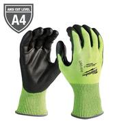 Medium High Visibility Level 4 Cut Resistant Polyurethane Dipped Work Gloves