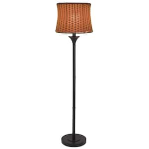 59.5 in. H Brown Outdoor/Indoor Floor Lamp with Basketweave Shade