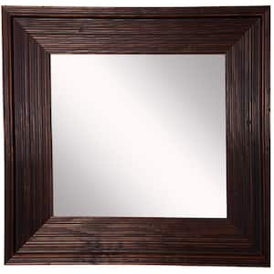 34 in. W x 34 in. H Framed Square Bathroom Vanity Mirror in Brown