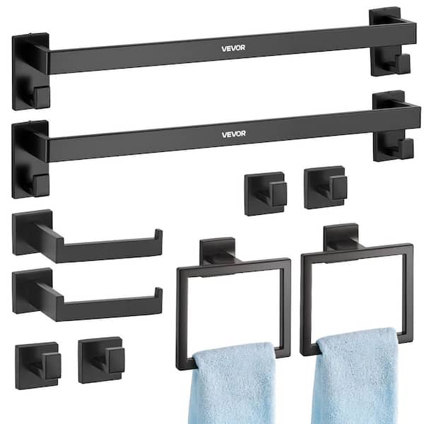 Matte Black Bathroom Hardware Set, 10-Piece Accessories, 2 Stainless Steel 24 in. Towel Bars, 2 Towel Racks, 2025 Update