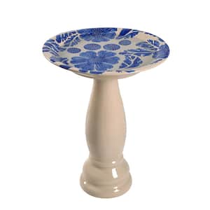 Brandy Blue and Cream Glazed Ceramic Pedestal Birdbath