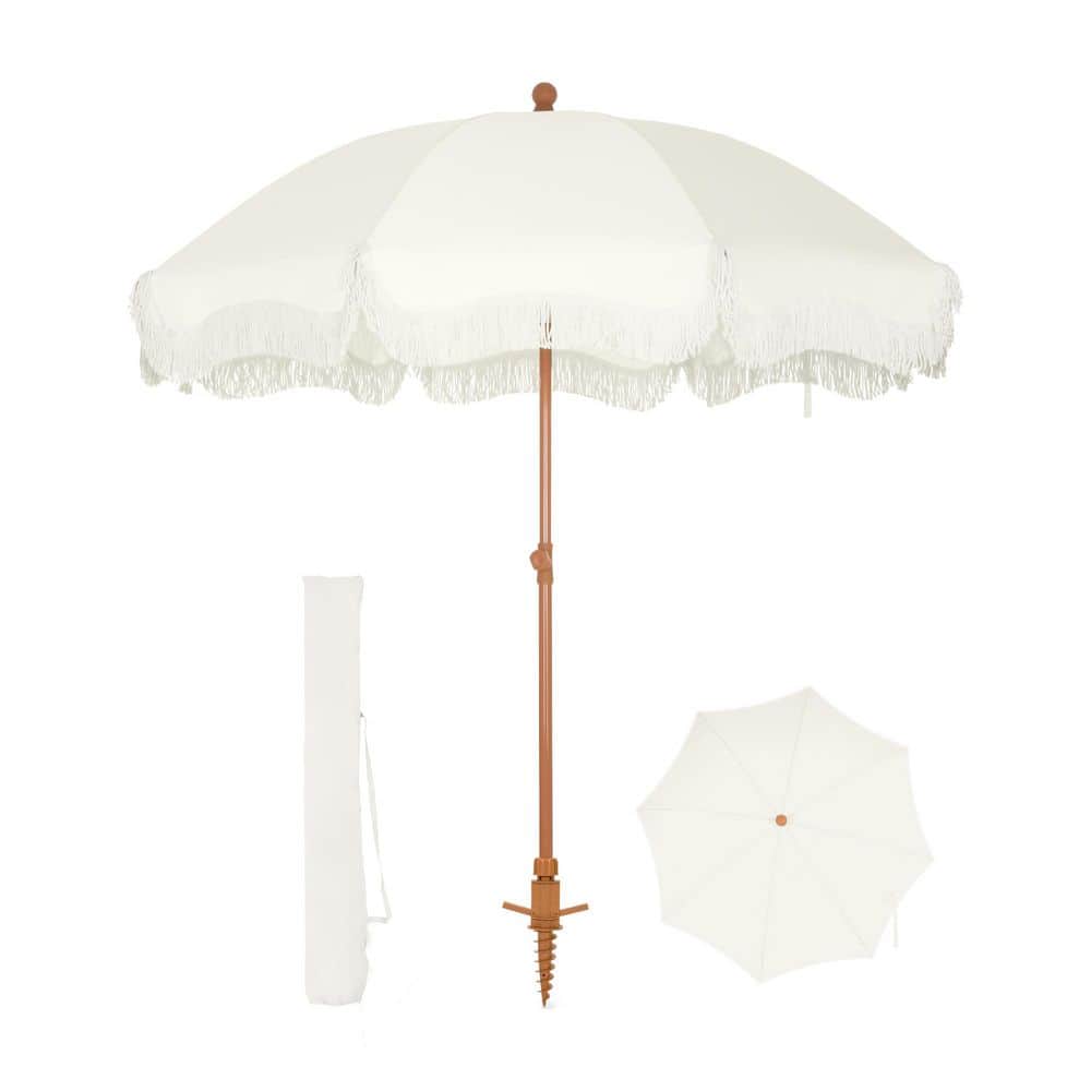 6.5 ft. Metal Beach Umbrella in White with Tassel Design and Sand Anchor Carry Bag price history on PriceWatchPro
