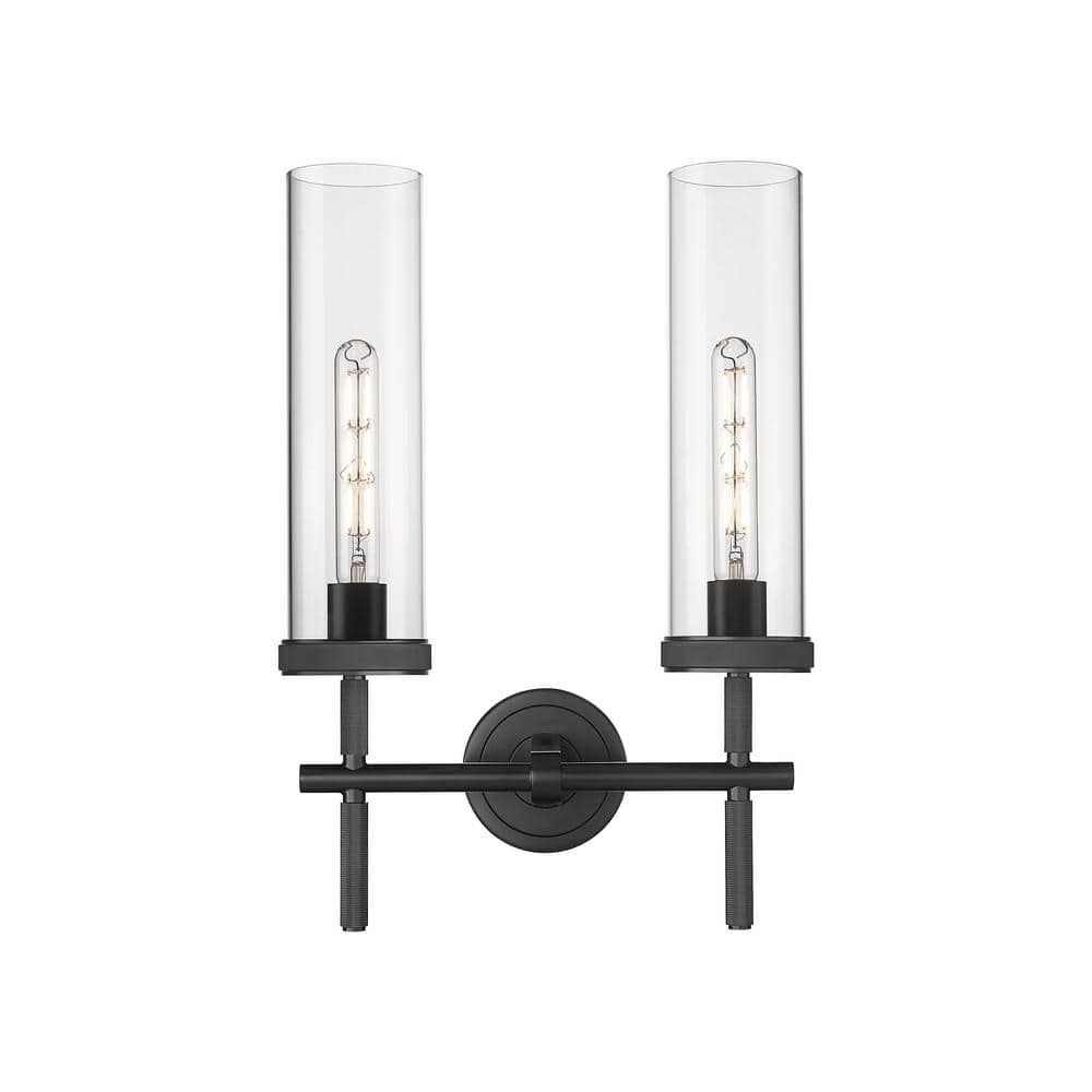 Lincoln 13.88 in. 2-Light Matte Black Vanity Light with Glass Shade price history on PriceWatchPro