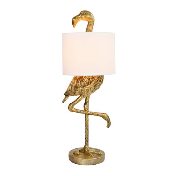 Storied Home 31.75 in. Gold Flamingo Shaped Table Lamp with White