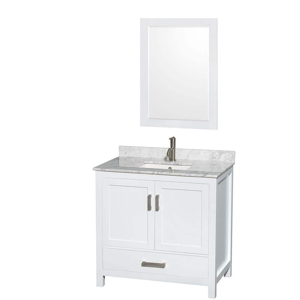 "Sheffield 36 in. W x 22 in. D x 35 in. H Single Bath Vanity in White with White Carrara Marble Top and 24"" Mirror" price history on PriceWatchPro