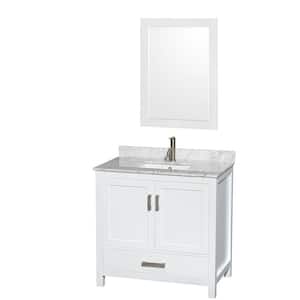 Sheffield 36 in. W x 22 in. D x 35 in. H Single Bath Vanity in White with White Carrara Marble Top and 24" Mirror