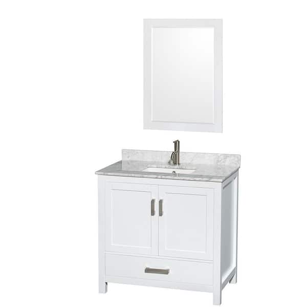 Wyndham Collection Sheffield 36 in. W x 22 in. D x 35 in. H Single Bath Vanity in White with White Carrara Marble Top and 24" Mirror