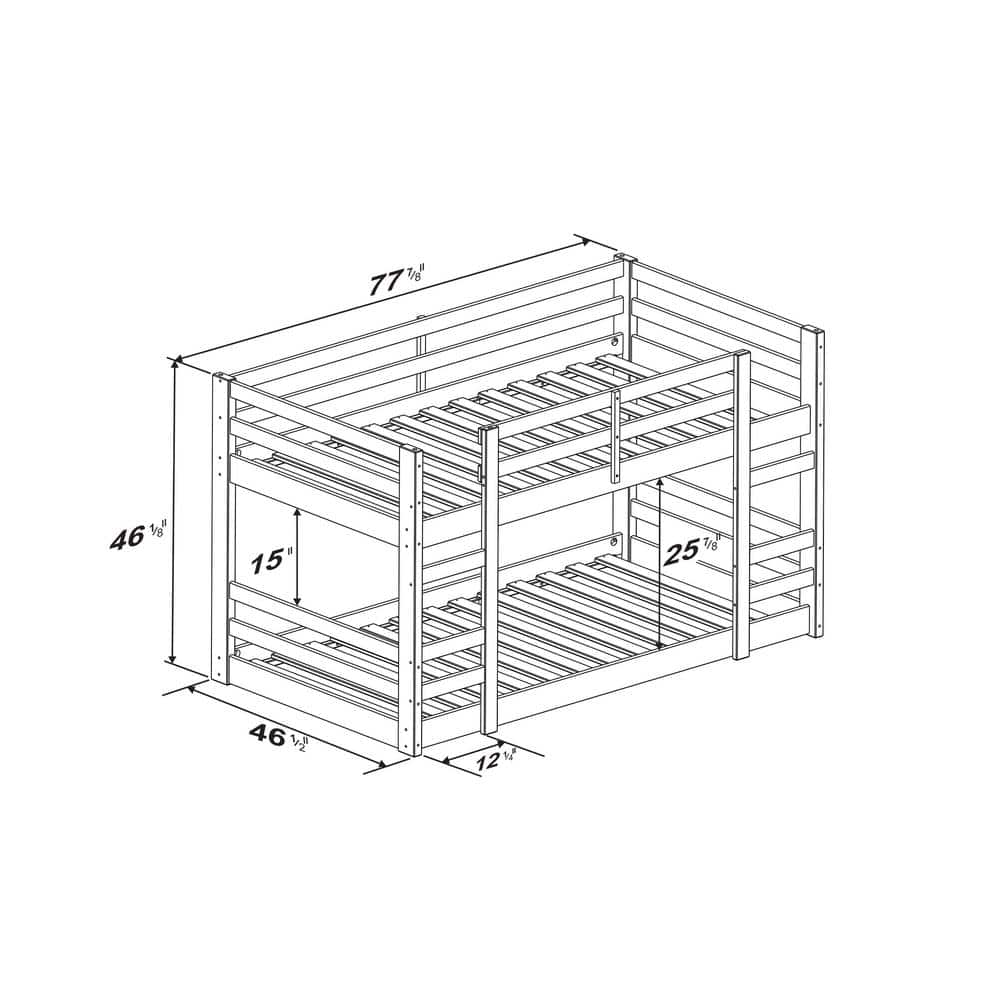 Walker Edison Furniture Company Low Solid Wood Twin Over Twin Bunk Bed