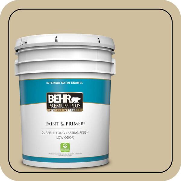 BEHR PREMIUM PLUS 5 gal. #S320-3 Final Straw Satin Enamel Low Odor Interior Paint & Primer