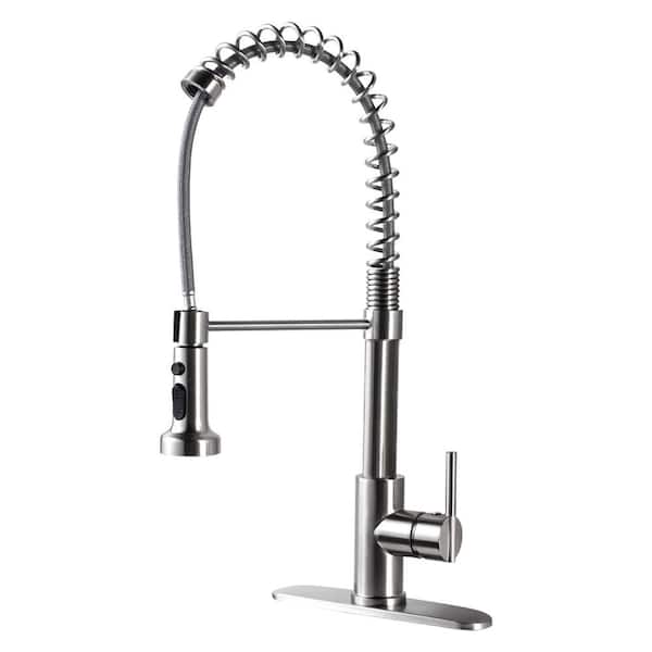 LORDEAR 1.8 GPM Single Handle Spring Pull Down Sprayer Kitchen Faucet with Power Clean in Brushed Nickel
