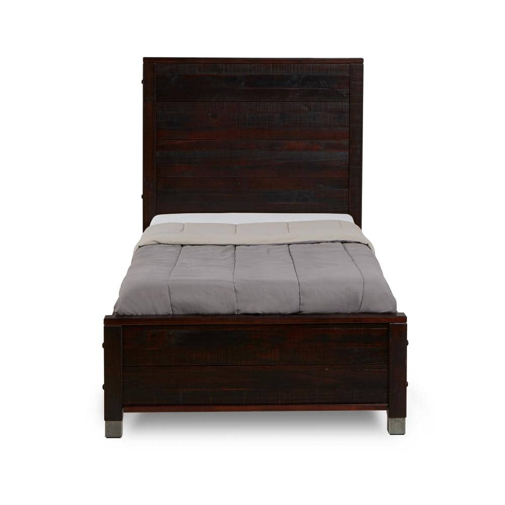 Baja Twin-Size Walnut Solid Pine Wood Platform Bed with Headboard