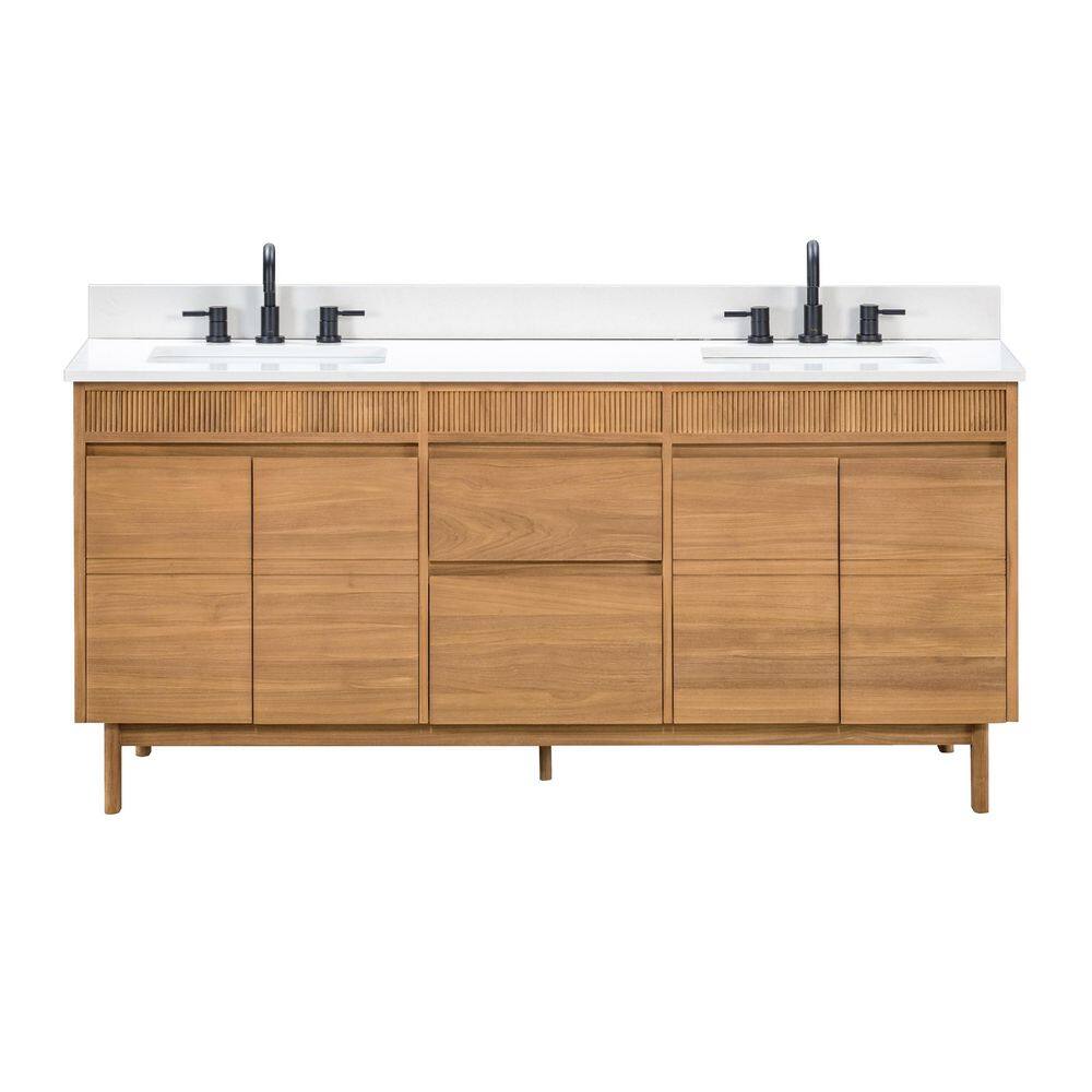 Kayla 73 in. Double Sink Natural Teak Bath Vanity with White Engineered Stone Top price history on PriceWatchPro