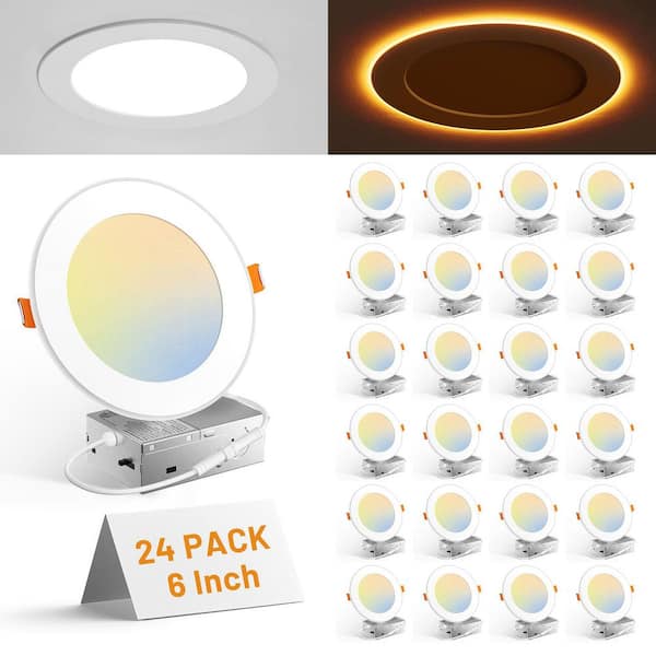 6 in. 24 Pack Adjustable 5CCT Recessed Light Remodel IC Rating Dimmable Indoor Integrated LED Recessed Light Trim