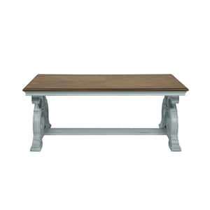 Myrtle 50 in. Oak/Antique Blue Large Rectangle Wood Coffee Table