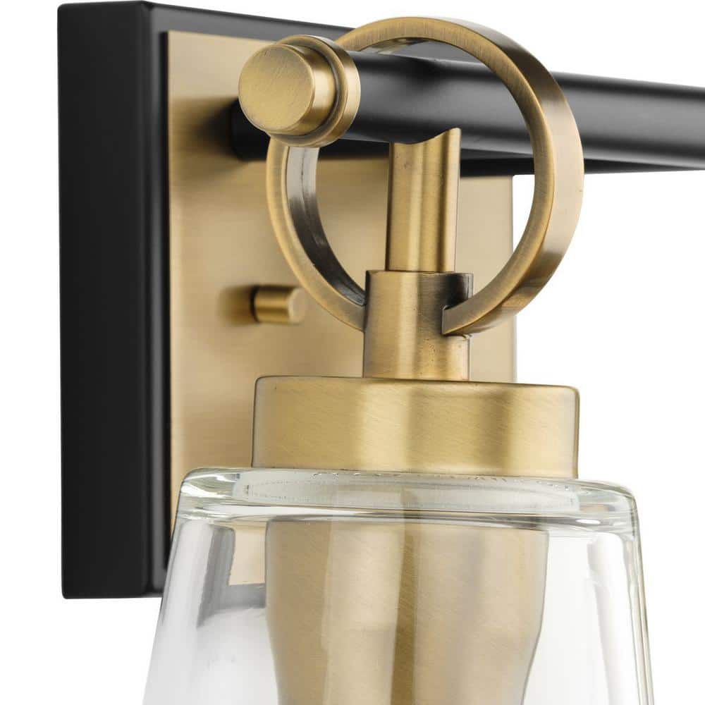 Cassell 14.5" Matte Black and Brushed Nickel Vanity Light with Clear Glass Shades