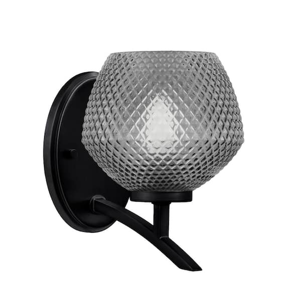 Unbranded Siena 5.75 in. 1-Light Matte Black Sconce with 6 in. Smoke Textured Glass Shade No Bulb Included