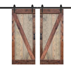 Z Series 36 in. W x 84 in. H x 2 Panels Brown / Walnut Finished Solid Wood Sliding Barn Door with Hardware Kit