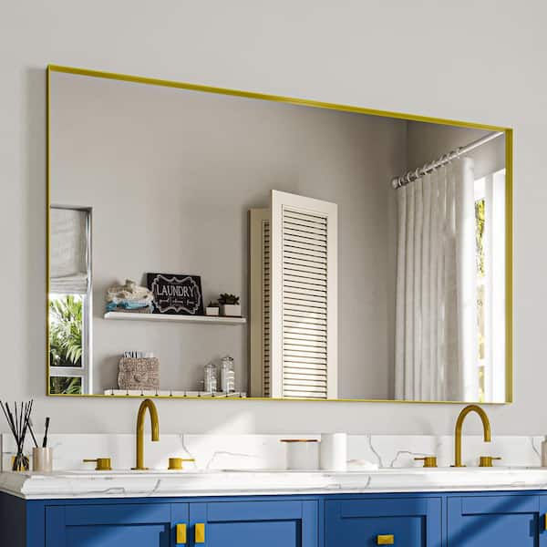 60 in. W x 36 in. H Gold Aluminum Rectangle Framed Tempered Glass Bathroom Wall-Mounted Mirror