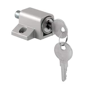 Push-In Sliding Door Keyed Lock, 1 in., Diecast and Steel Components, Aluminum Painted Finish