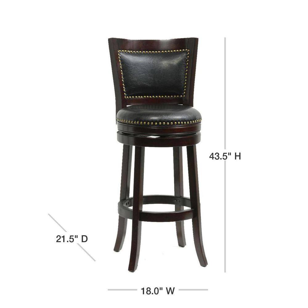 Cappuccino Wood and Leather Swivel Barstool with Nailhead Trim