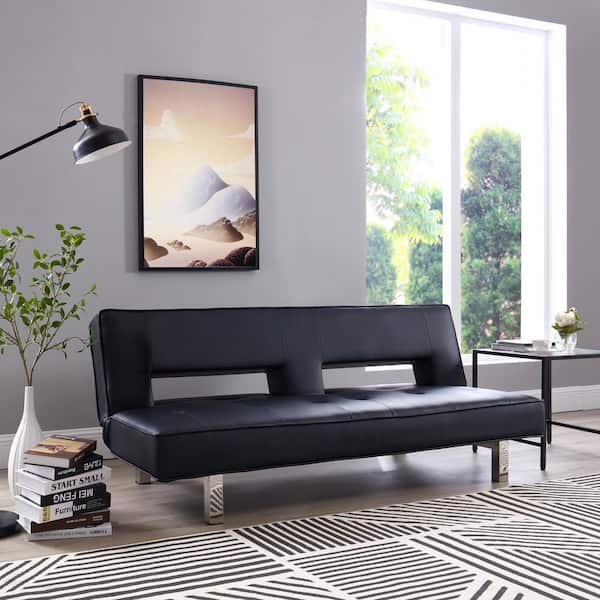 HOMESTOCK Black Futon Sofa Bed Faux Leather Futon Couch Modern Convertible  Folding Sofa Bed Couch with Chrome Legs Reclining Couch 98842 - The Home  Depot