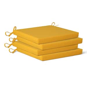 FadingFree (Set of 4) Outdoor Dining Square Patio Chair Seat Cushions with Ties, 19 in. x 17 in. x 2 in., Yellow