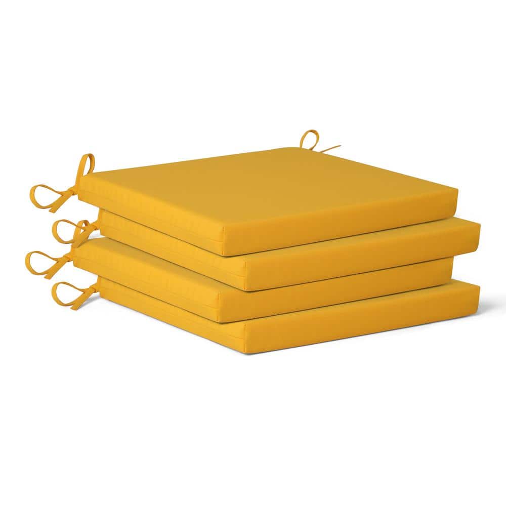 FadingFree (Set of 4) Outdoor Dining Square Patio Chair Seat Cushions with Ties, 18 in. x 18 in. x 2 in., Yellow price history on PriceWatchPro