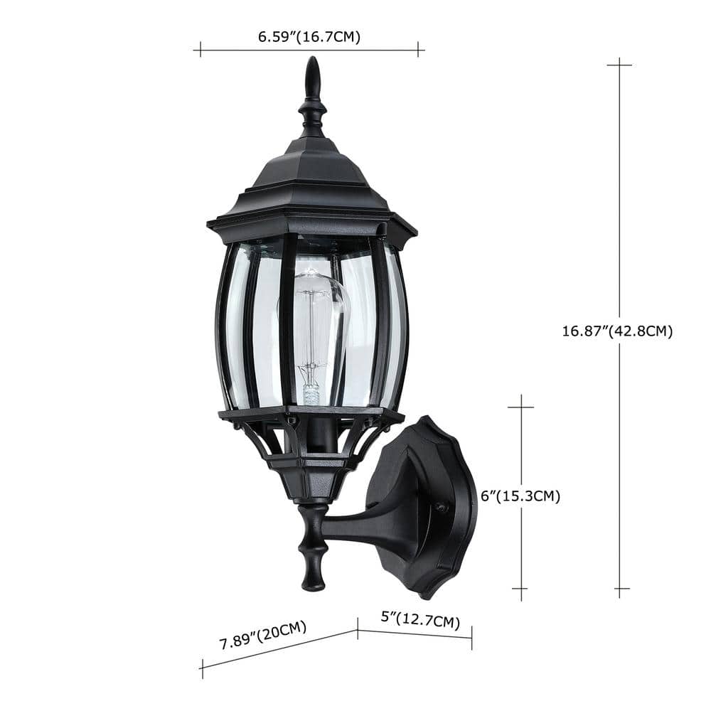 16.5" Matte Black Metal Outdoor Wall Lantern