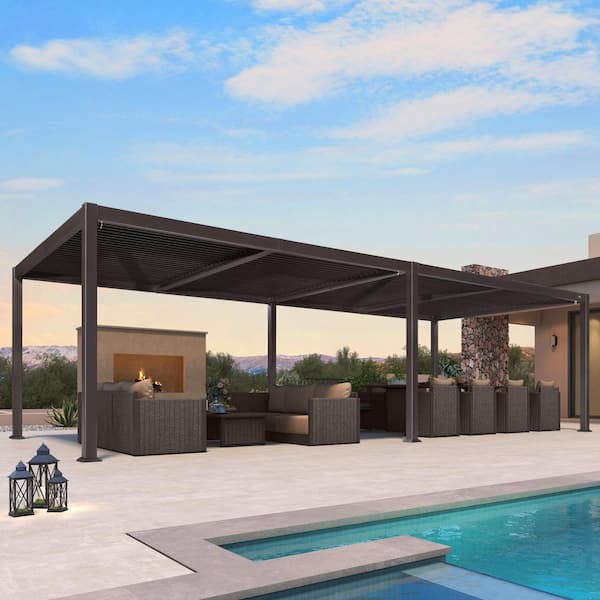 11.7 ft. x 28.1 ft. Bronze Aluminum Outdoor Louvered Pergola with 4-Individual Adjustable Roofs and In-Built Gutter