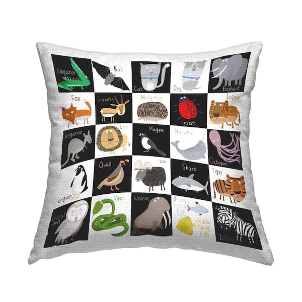 Stupell Industries Various Exotic Animal Alphabet Multi-Color Square Outdoor Throw Pillow