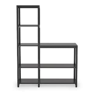 Earlimart 57 in. Black Wood 5-Shelf Standard Bookcase for Living Room Home Office